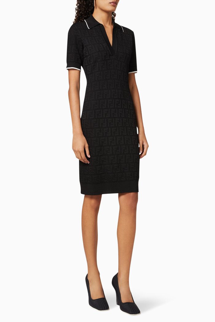 FF Knit Polo Dress, Black