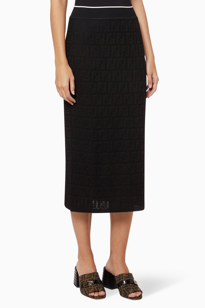 

FF Knit Midi Skirt, Black