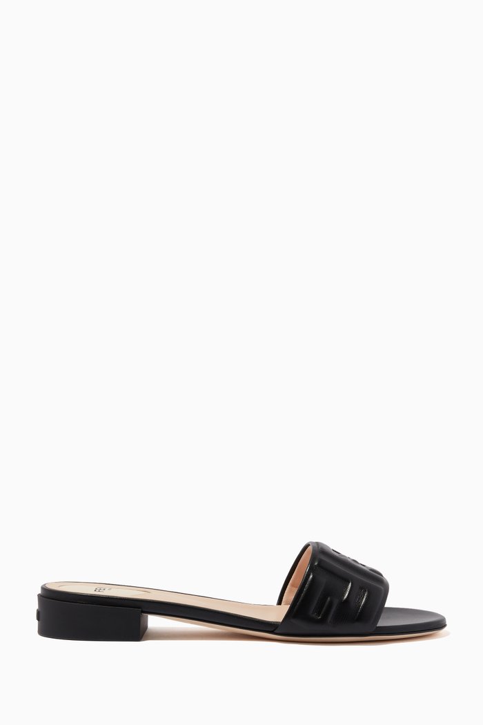 

FF Embossed Slides in Nappa, Black