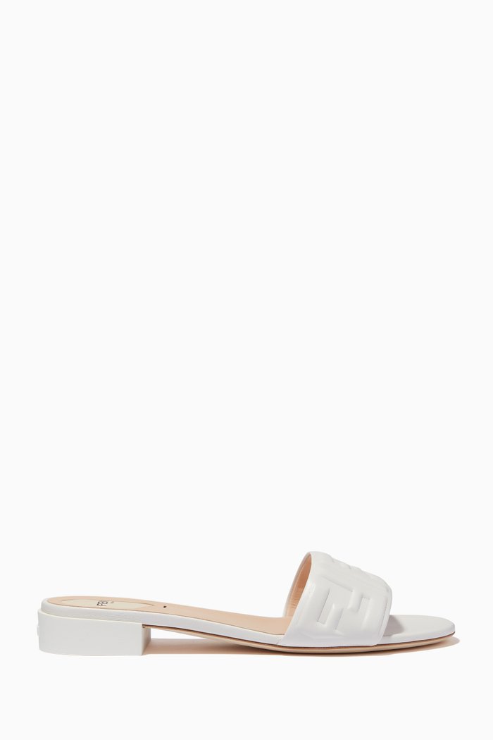 FF Embossed Slides in Nappa, White
