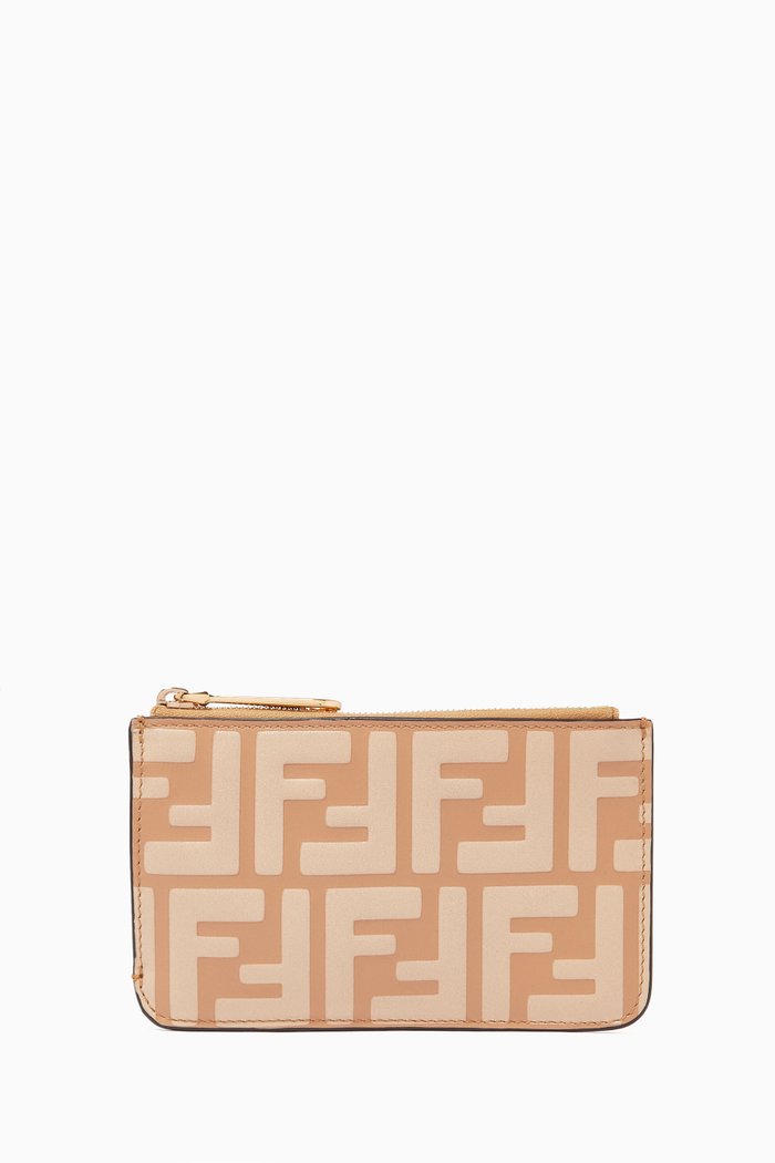 F is Fendi Zipped Cardholder in Leather, Neutral