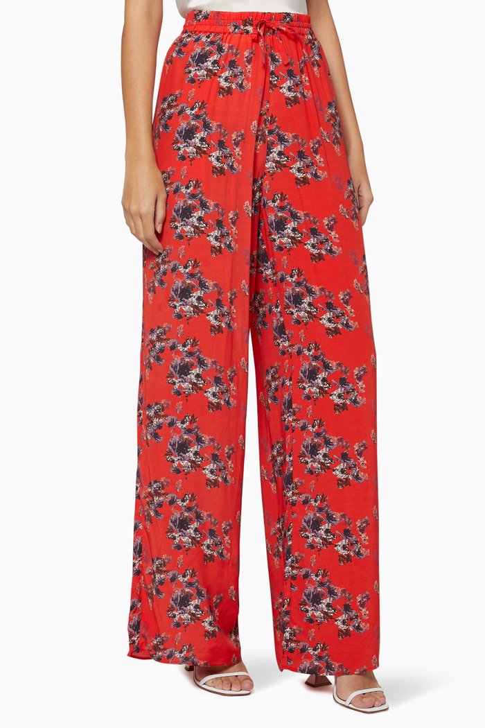 

Fierce Floral Printed Pants, Red