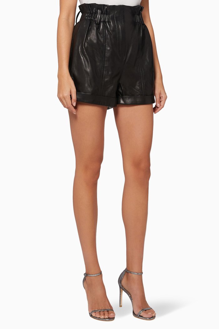 

Fujika Crinkled Lambskin Shorts, Black