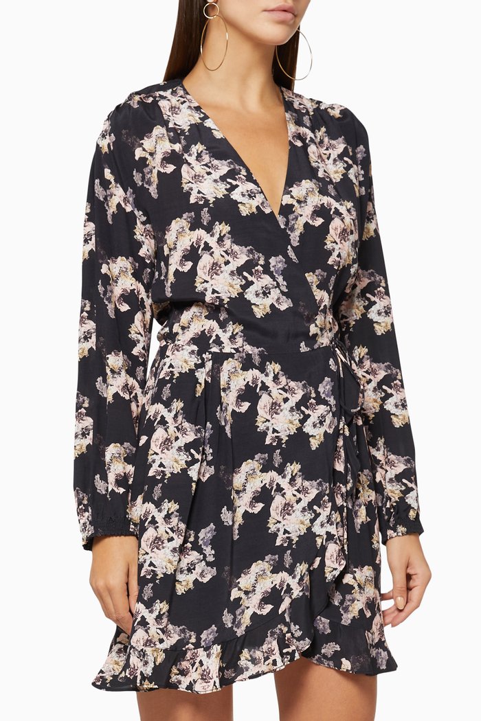 

Xena Floral Print Mini Dress, Black
