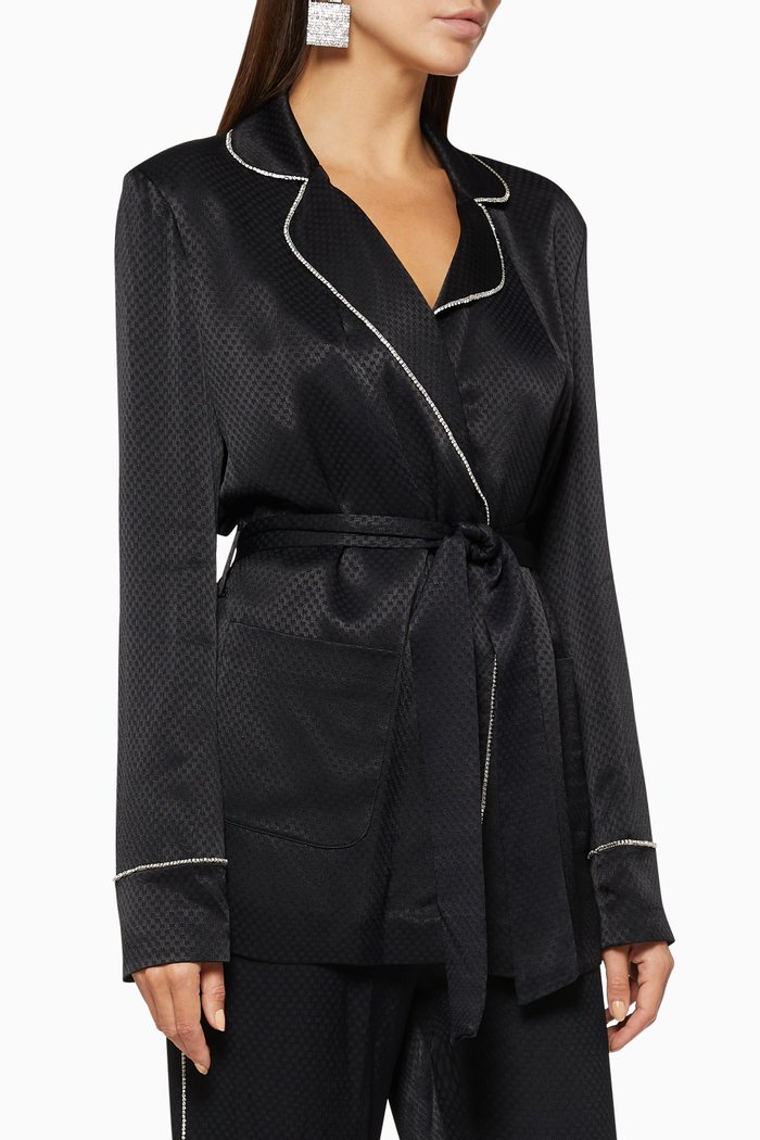 Hugh PJ Belted Satin Jacket, Black