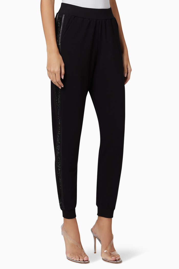 Arielle Crystal Embellished Cotton Pants, Black