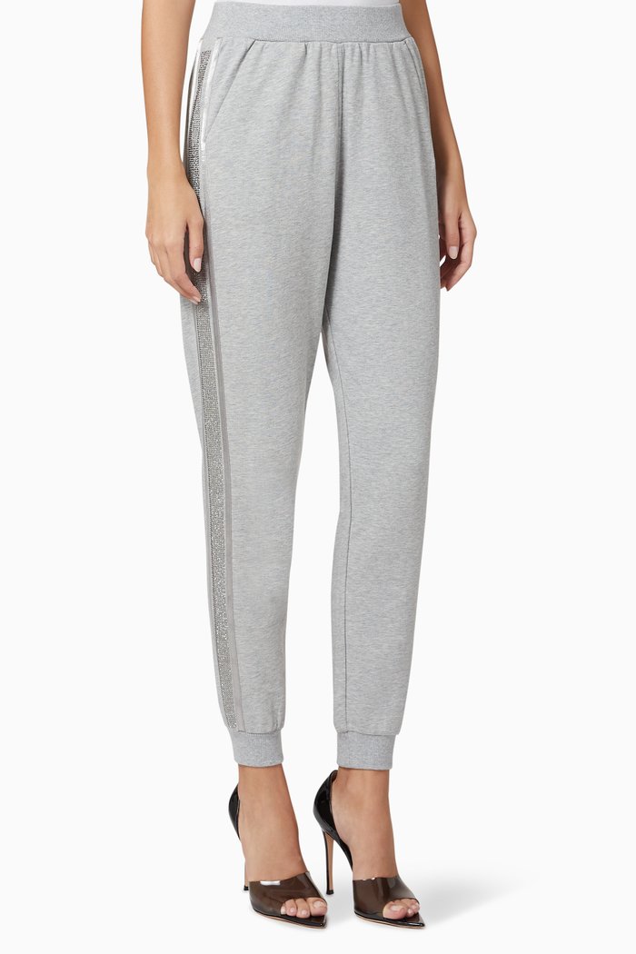 

Aubrey Crystal Embellished Cotton Pants, Grey