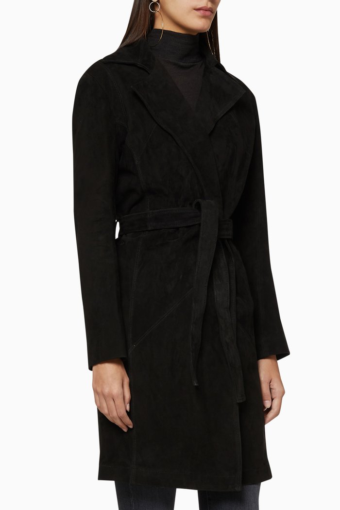 

Longmore Lambskin Suede Trench, Black