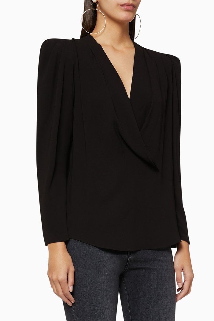 

Charina Draped V-Neck Top, Black