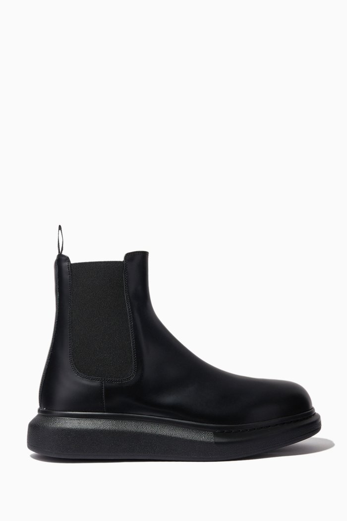 Hybrid Chelsea Boots in Shiny Calfskin, Black