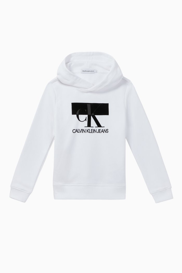 

CK Hooded Cotton Terry Sweatshirt, White