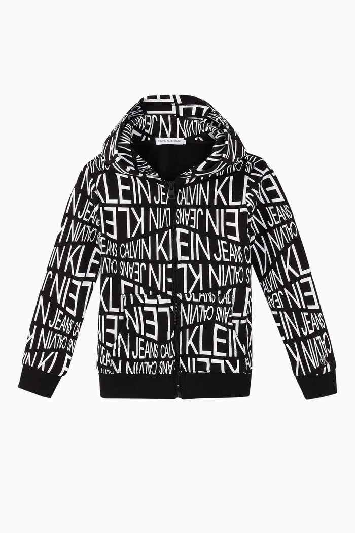 

CK Distorted Hooded Cotton Sweatshirt, Black