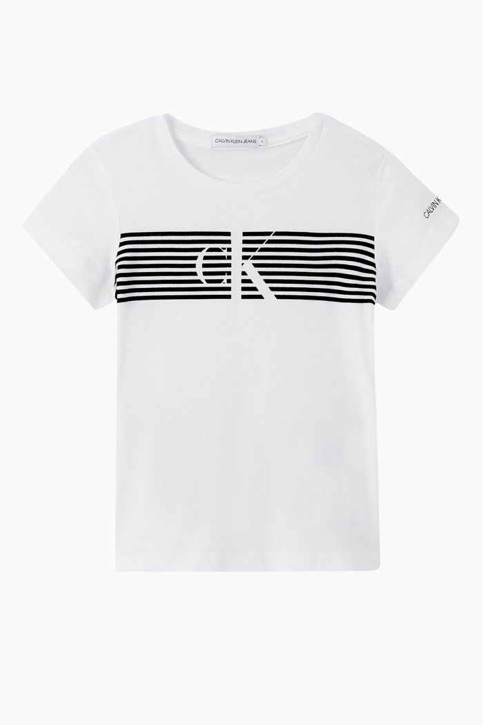 

Striped Monogram Logo Organic Cotton T-Shirt, White