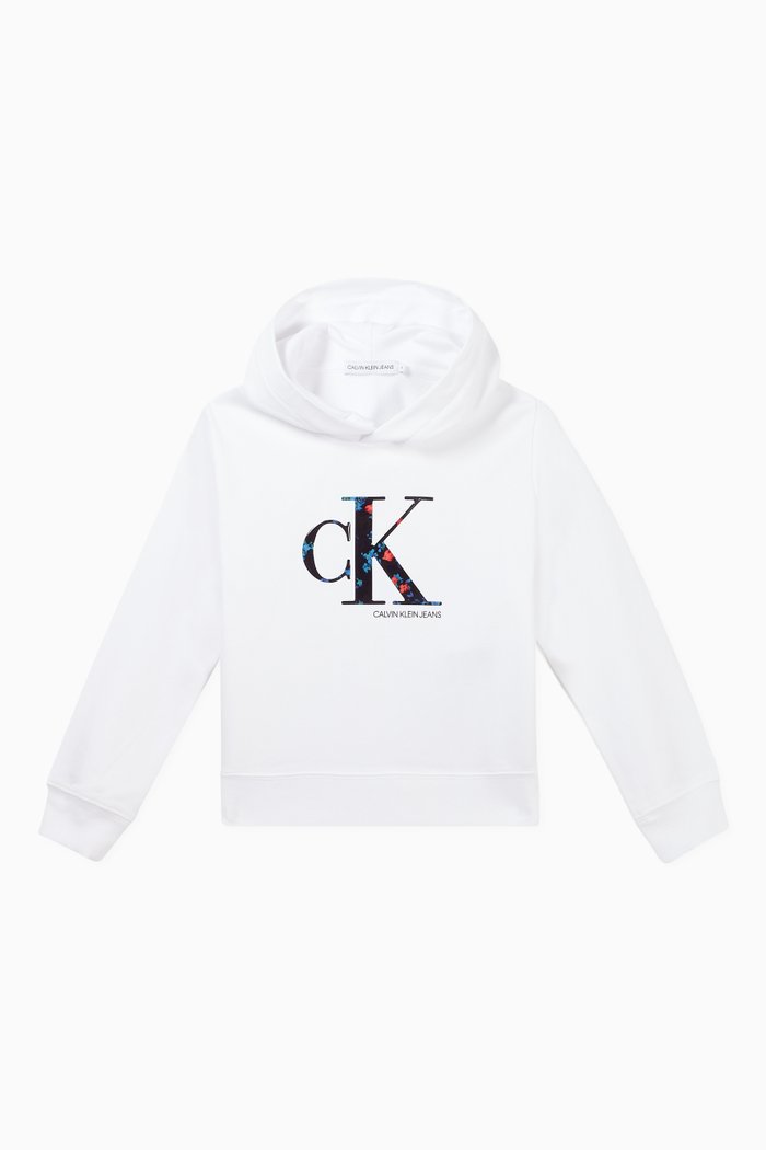 

Monogram Logo Cotton Blend Hoodie, White