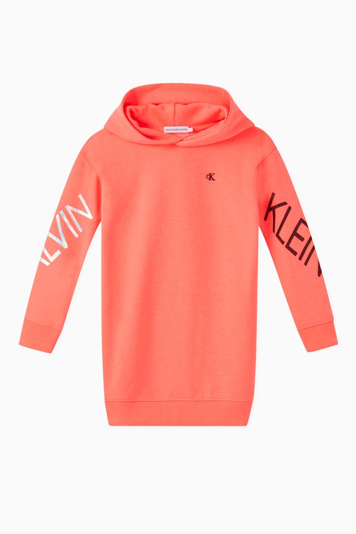 Logo Hooded Sweatshirt Dress, Pink