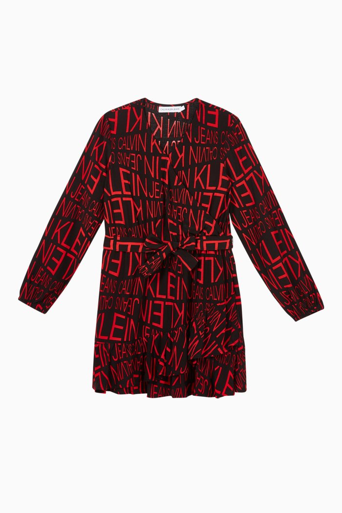 

Distorted Logo Viscose Wrap Dress, Red