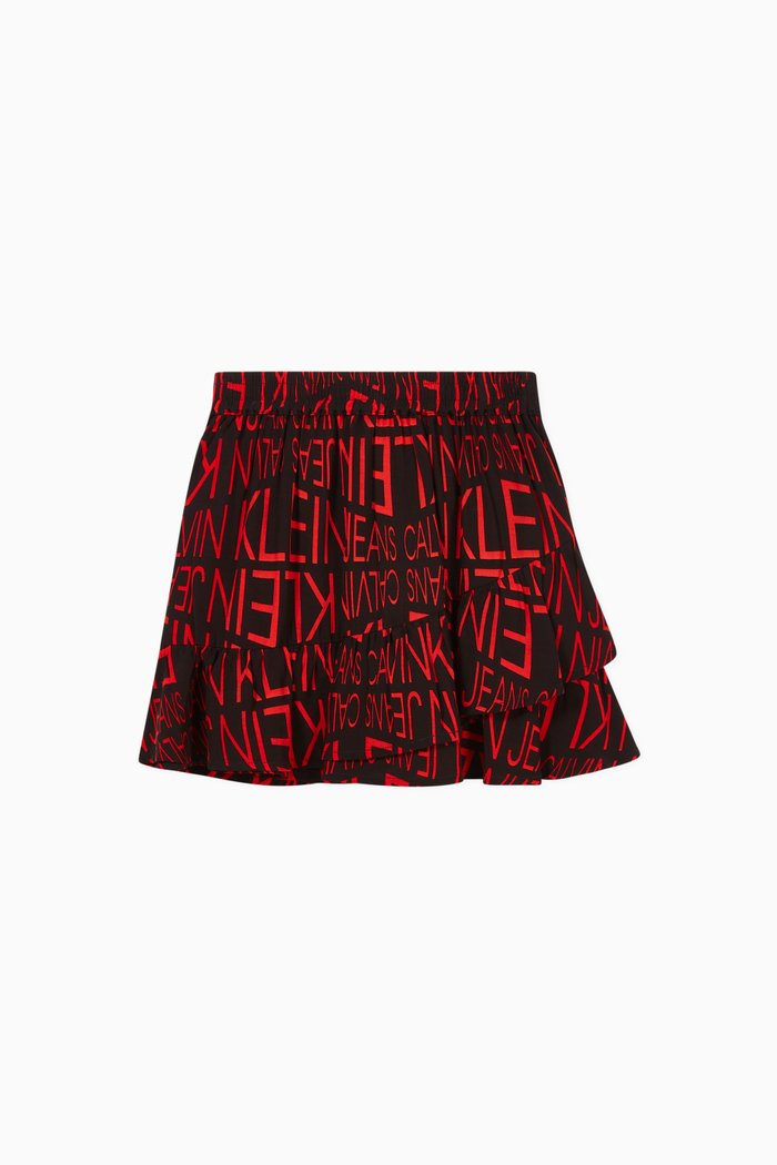 

Distorted Logo Viscose Skirt, Red