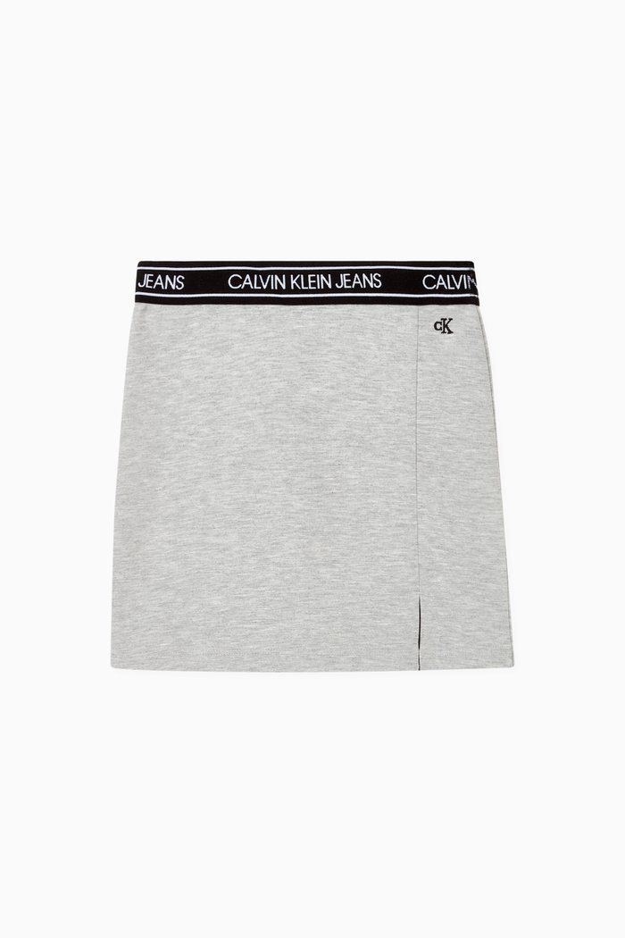 

Logo Waistband Viscose Blend Skirt, Grey