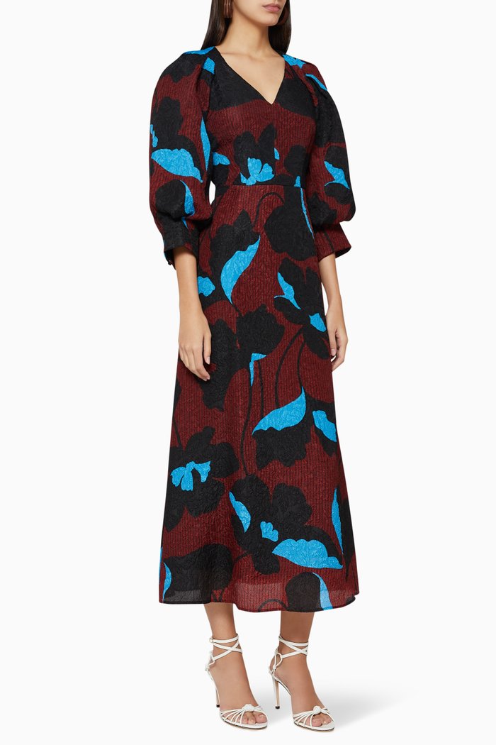 

City Blooms Jacquard Dress, Brown