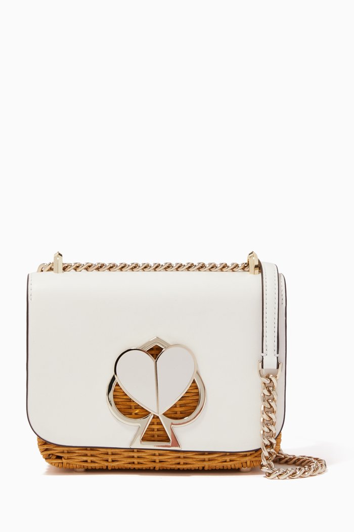 

Small Nicola Twistlock Chain Shoulder Bag in Wicker, White