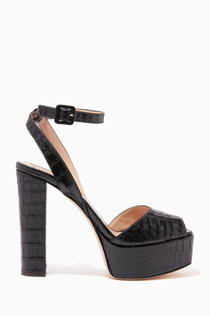 

Betty 120 Platform Sandals in Crocodile-Embossed Leather, Black