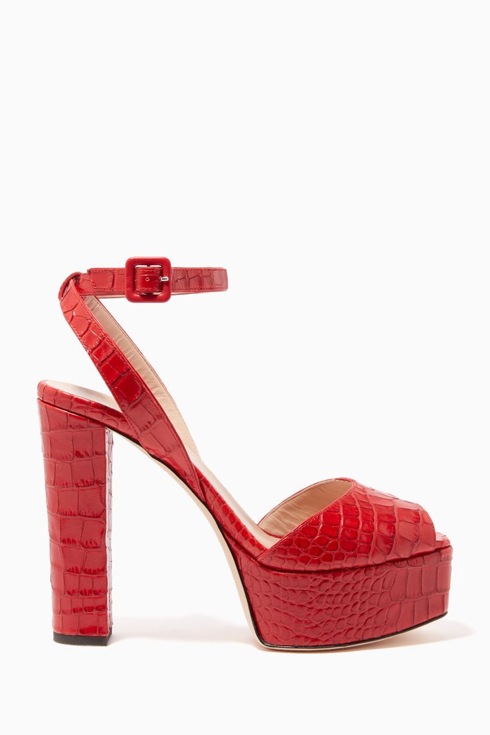 

Betty 120 Platform Sandals in Crocodile-Embossed Leather, Red