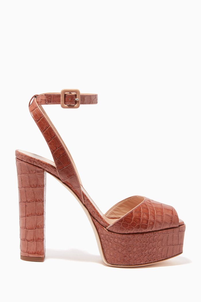 

Betty 120 Platform Sandals in Crocodile-Embossed Leather, Brown