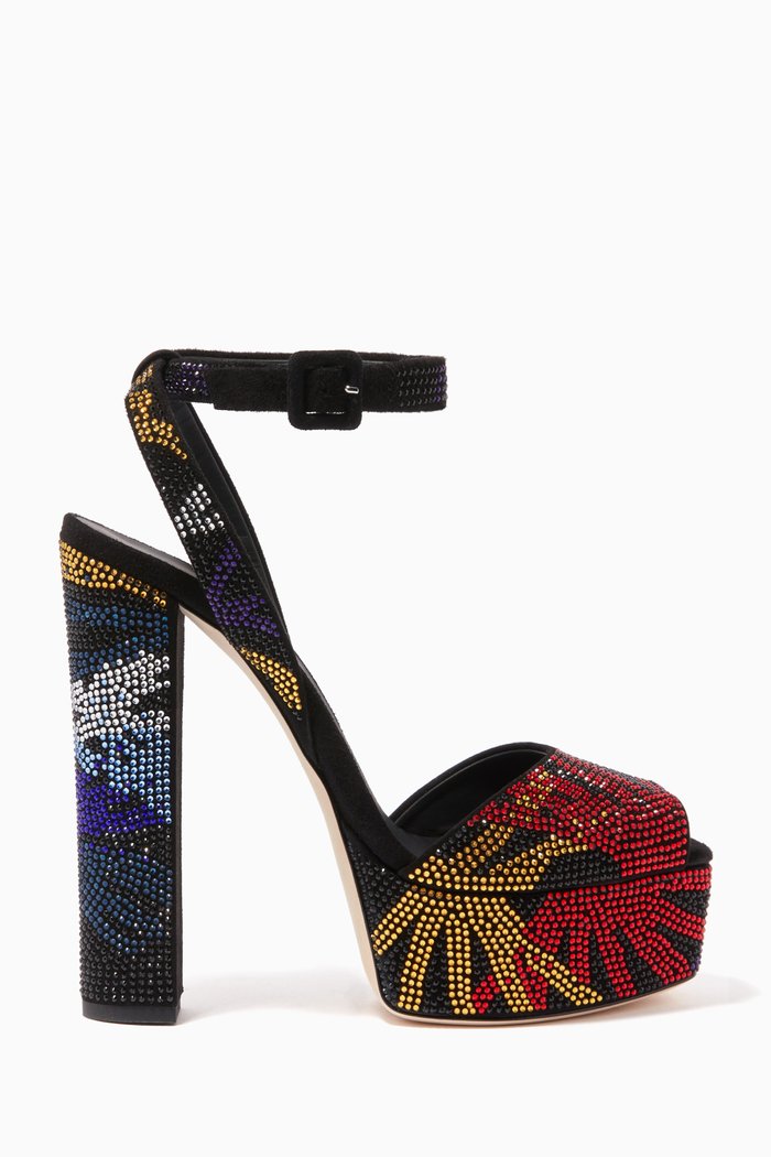 Betty 120 Platform Sandals in Embellished Velvet, Black