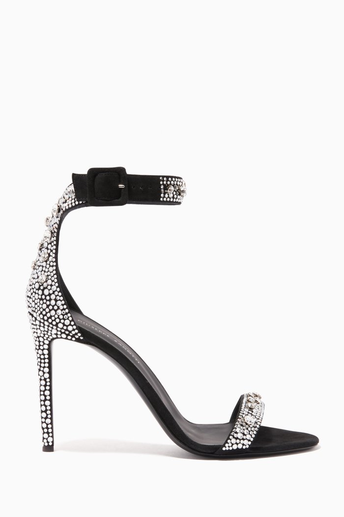 

Neyla 110 Sandals in Crystal-Embellished Leather, Black
