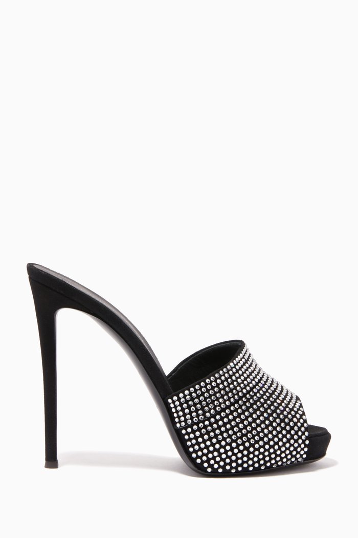 

115 Mules in Rhinestone-Embellished Suede, Black