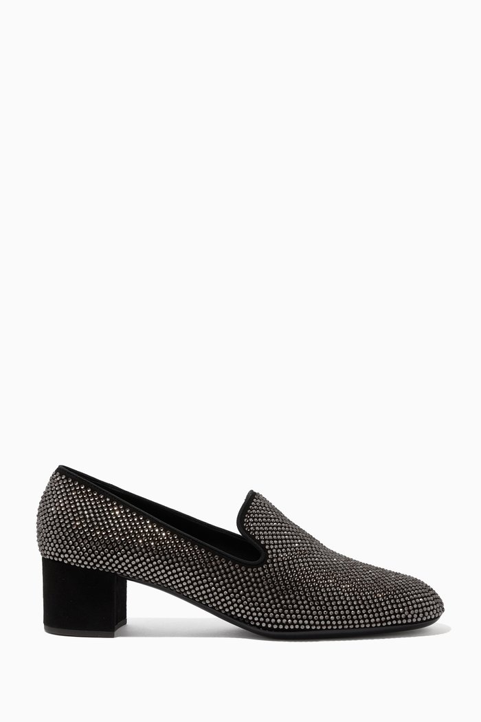 

50 Moccasins in Crystal-Embellished Suede, Silver