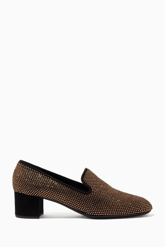 

50 Moccasins in Crystal-Embellished Suede, Gold