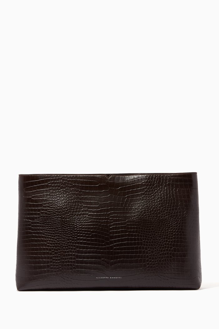 

Large Pouch in Snake-Embossed Leather, Brown