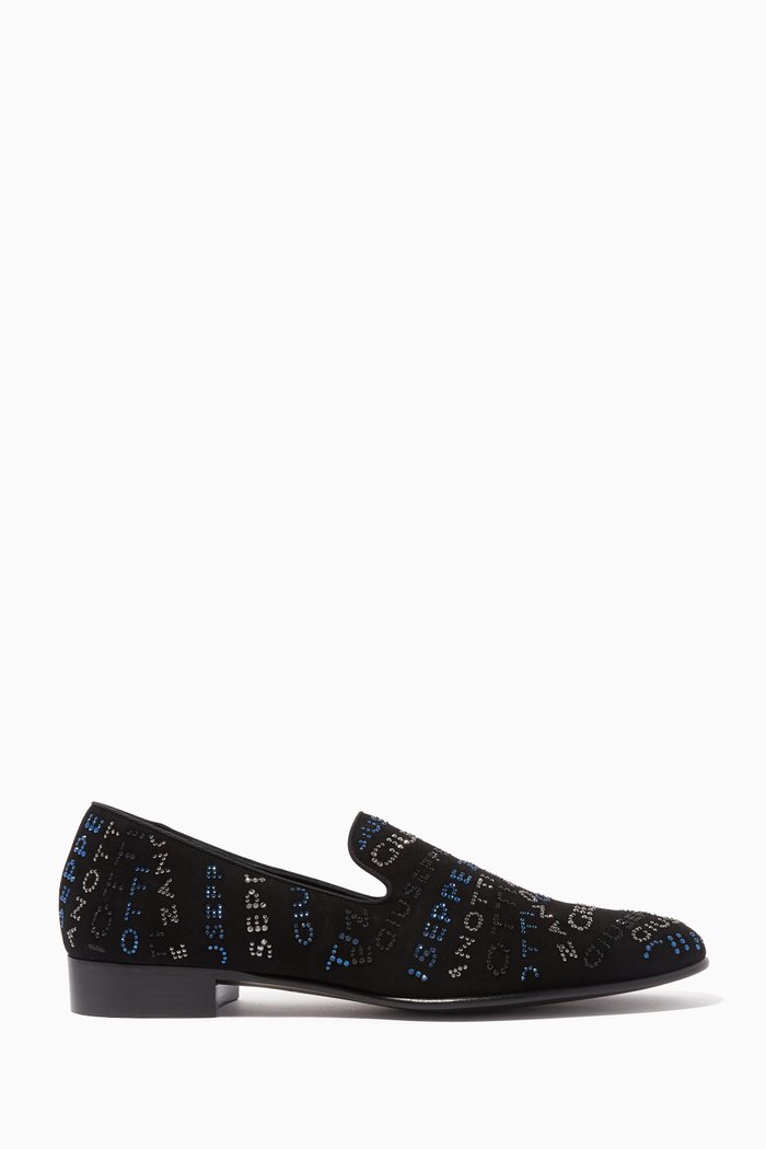 

G-Glam Loafers in Crystal-Embellished Suede, Black