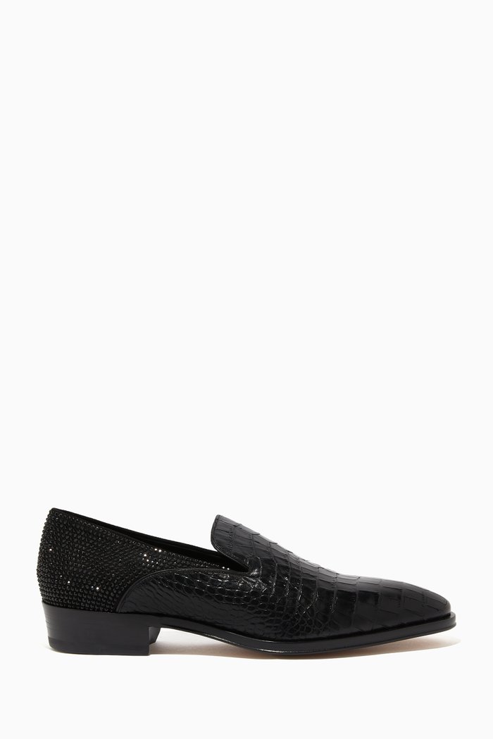 

Benson Moccasins in Crocodile-Embossed Leather, Black