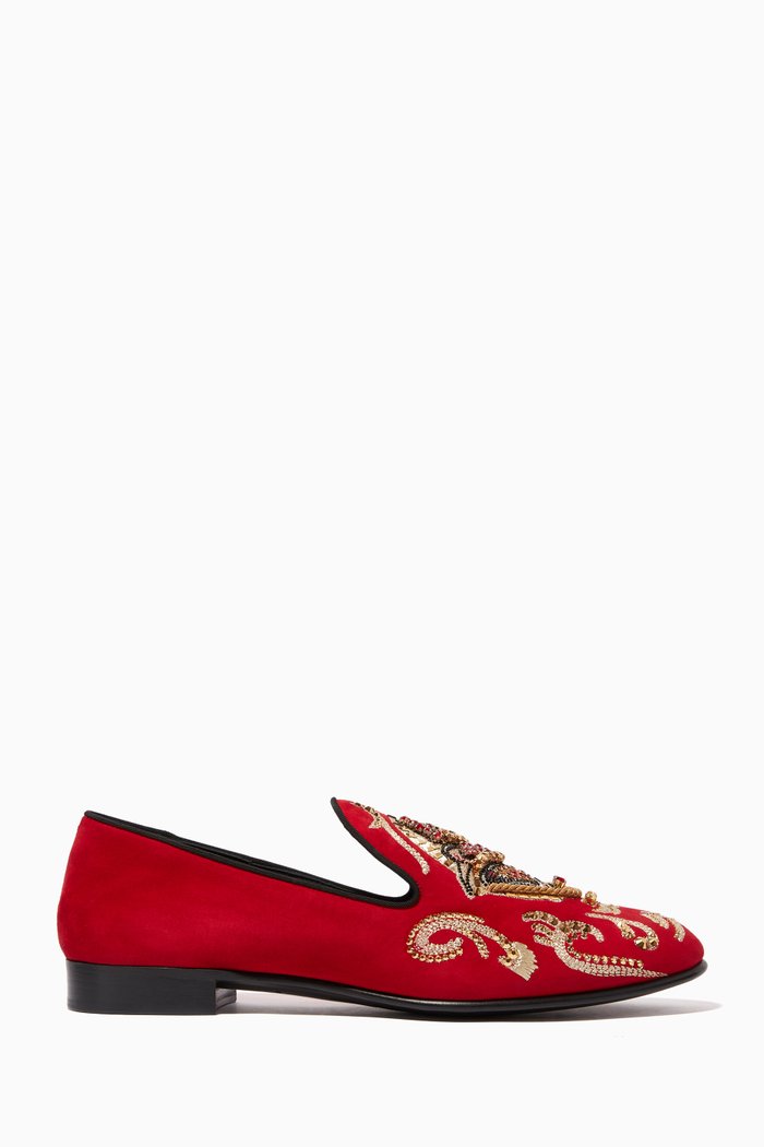 

Quin Embellished Loafer in Suede, Red