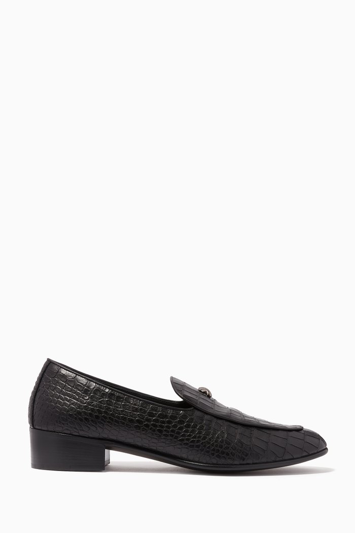 

Cut Loafers in Crocodile-Embossed Leather, Black