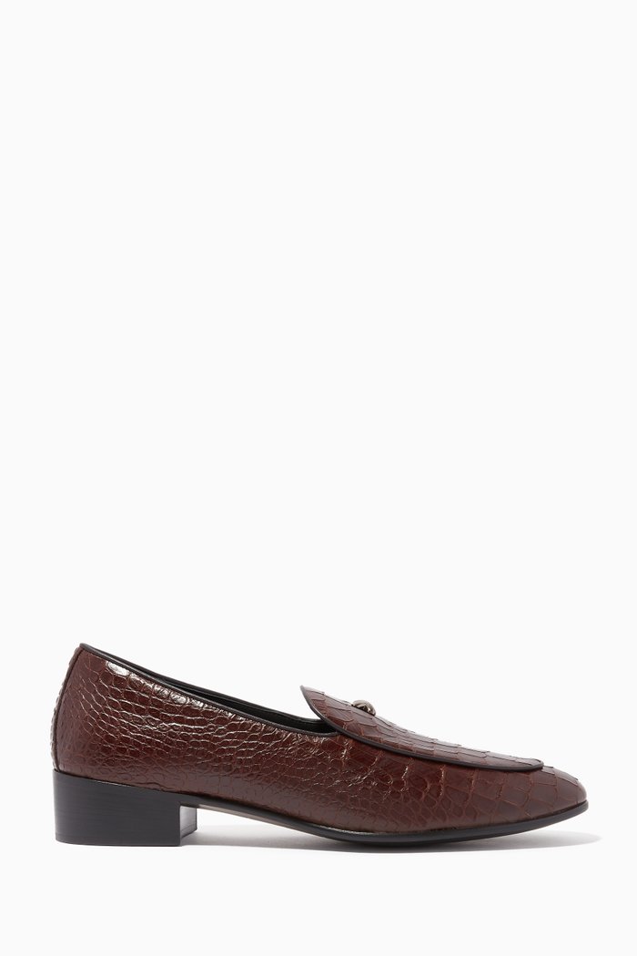 

Cut Loafers in Crocodile-Embossed Leather, Brown