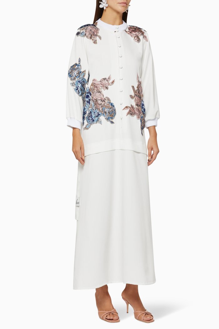 

Floral Pleated Cotton Dress, White