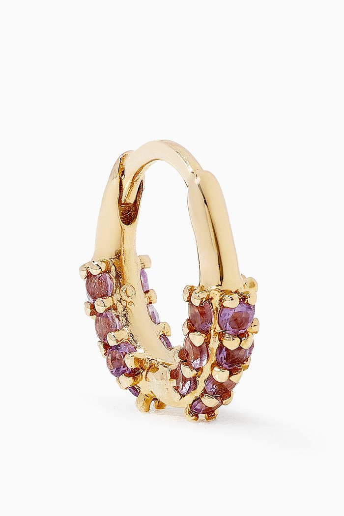 

Pink Amethyst Oval Huggie in 9kt Yellow Gold