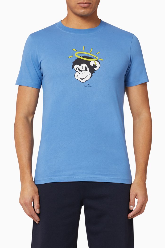 

Halo Monkey Organic Cotton T-Shirt, Blue