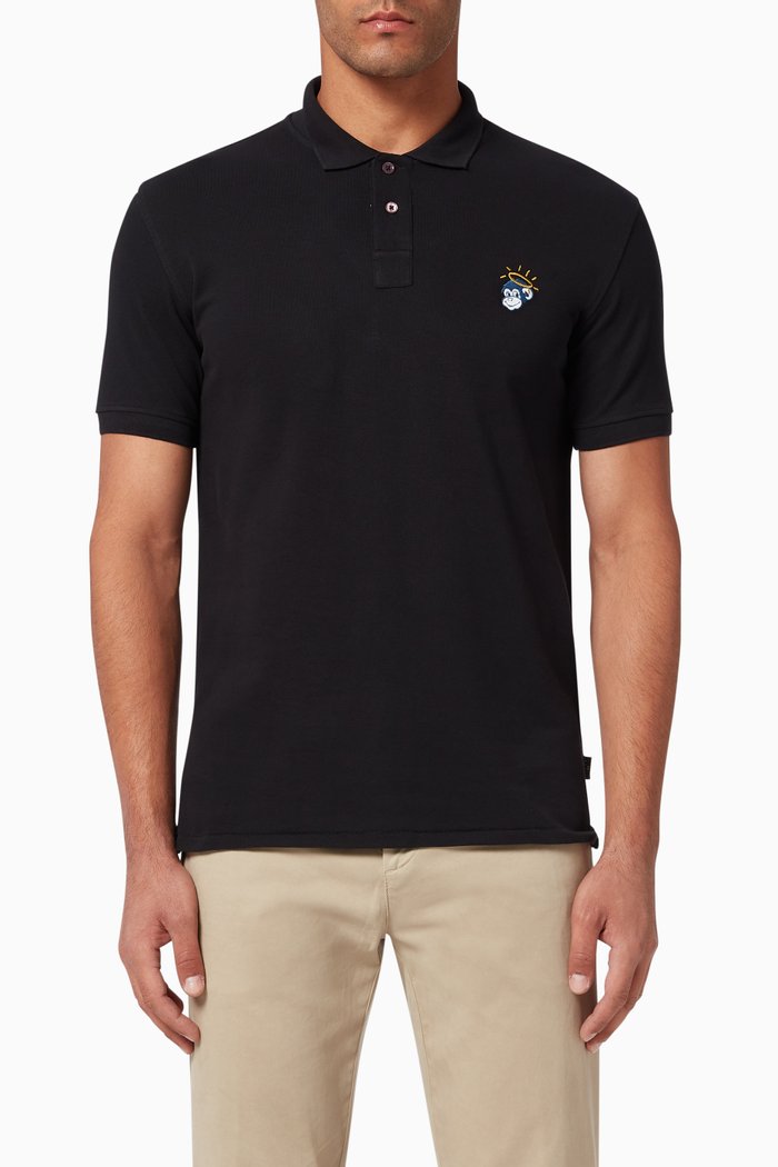 Angel Monkey Cotton Piqué Polo, Black
