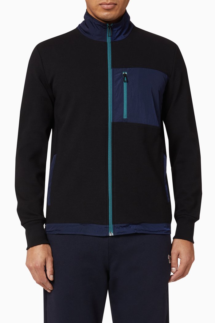 

Funnel Neck Piqué Zipped Jacket, Blue