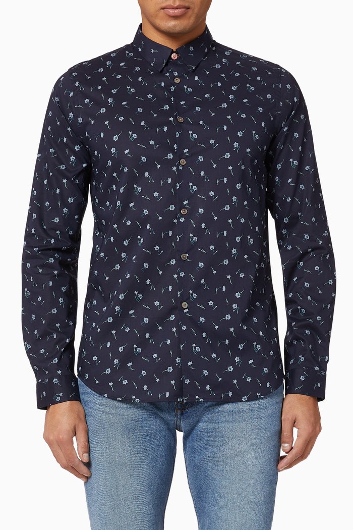 

Floral Cotton Shirt, Blue