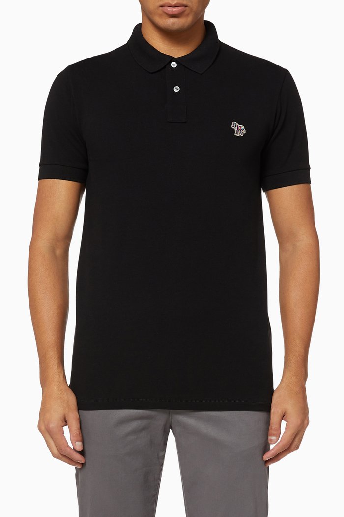 

Cotton Piqué Slim-Fit Polo Shirt, Black