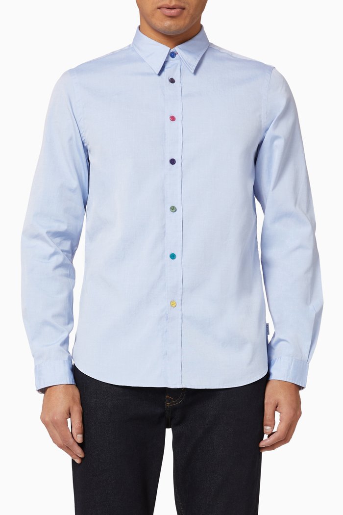 

Tailored-Fit Cotton Shirt, Blue