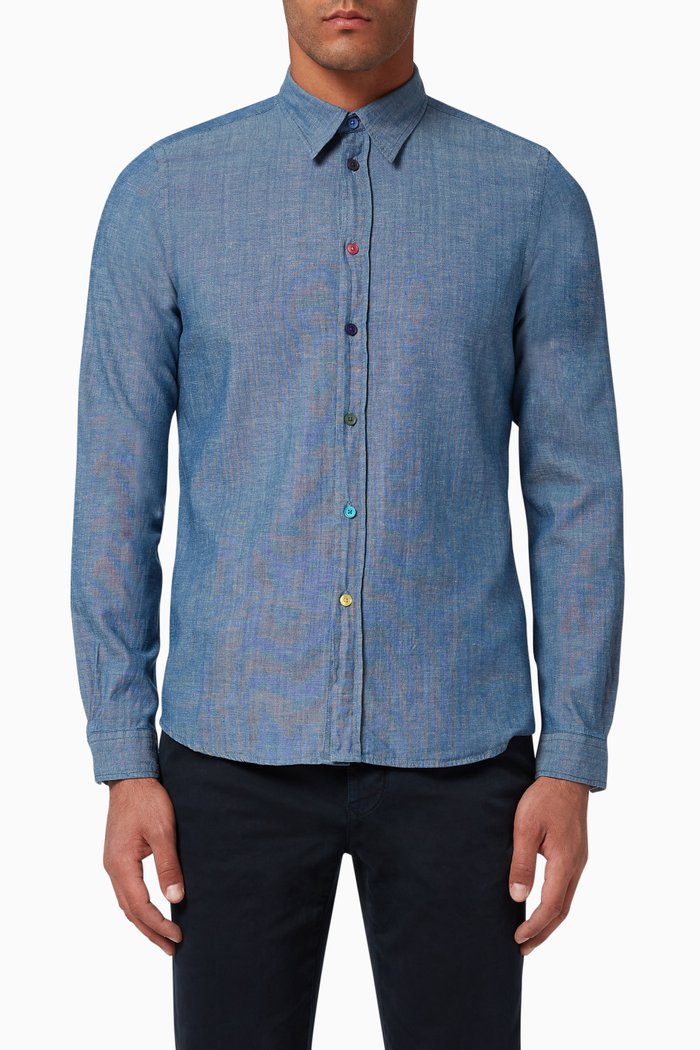 

Tailored-Fit Cotton Denim Shirt, Blue