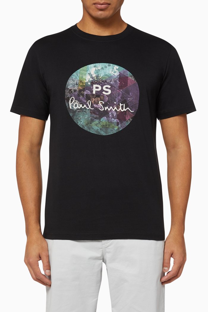 

Floral Circle Logo Cotton T-Shirt, Black