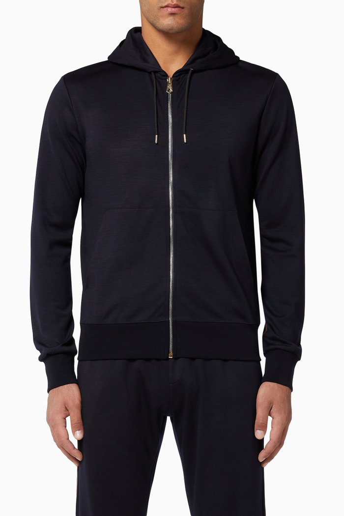 

Artist Stripe Trim Wool Hoodie, Blue