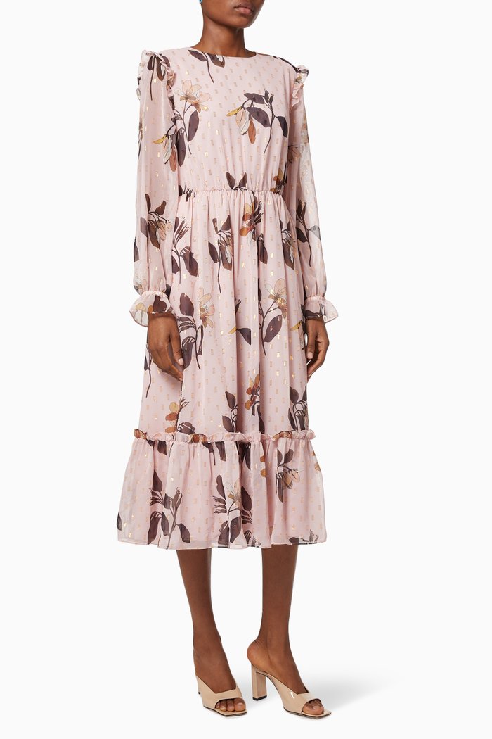 

Electra Savanna-Print Midi Dress, Pink